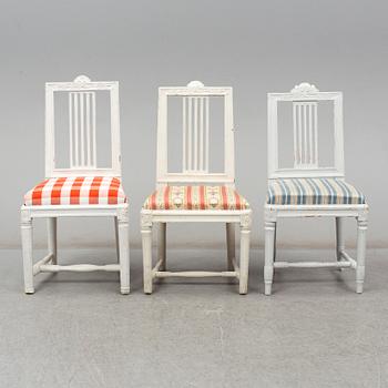 8 gustavian style chairs, (5+2+1), 19th century.