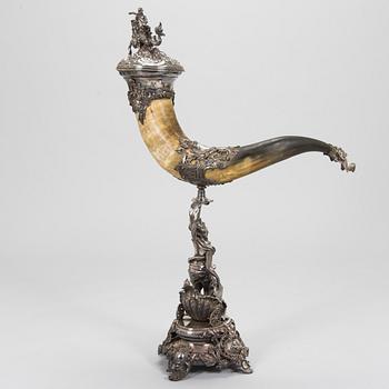 Silver-plated horn decoration, the end of 19th century. Height 93 cm.