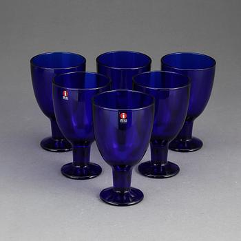 VINGLAS, glas, 6 st, "Luna" Kaj Franck, "Verna" Kerttu Nurminen, Iittala, 1900-talets slut.