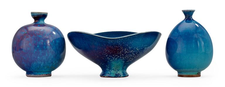 BERNDT FRIBERG, vaser, 2 st och skål, Gustavsberg Studio 1969-70.