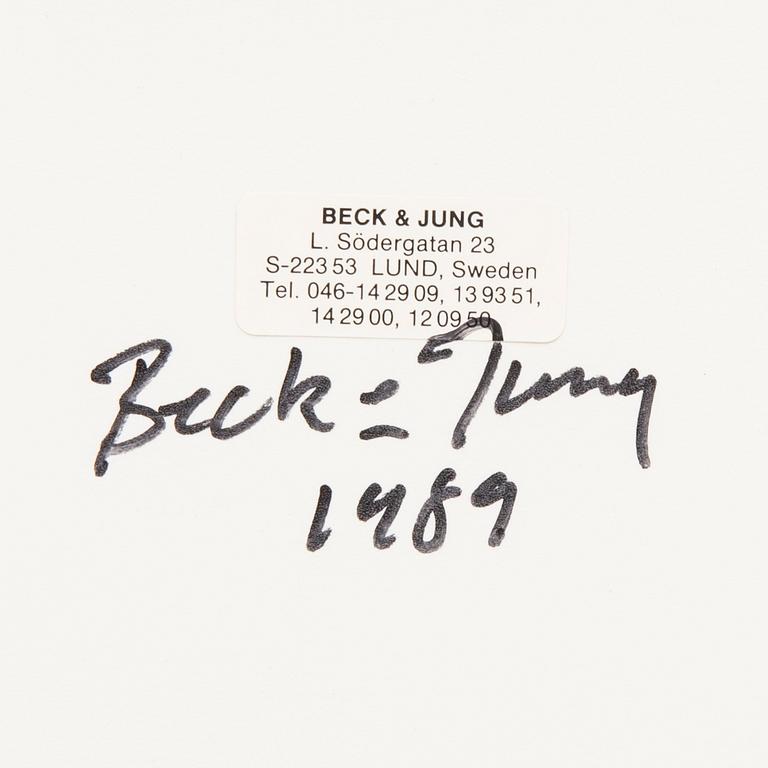 Beck & Jung, acryl on panel signed and dated 1989.
