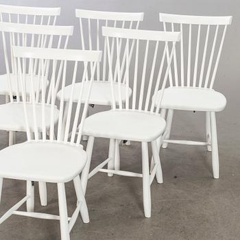 Six white 'Lilla Åland' chairs by Carl Malmsten, Stolab Sweden.