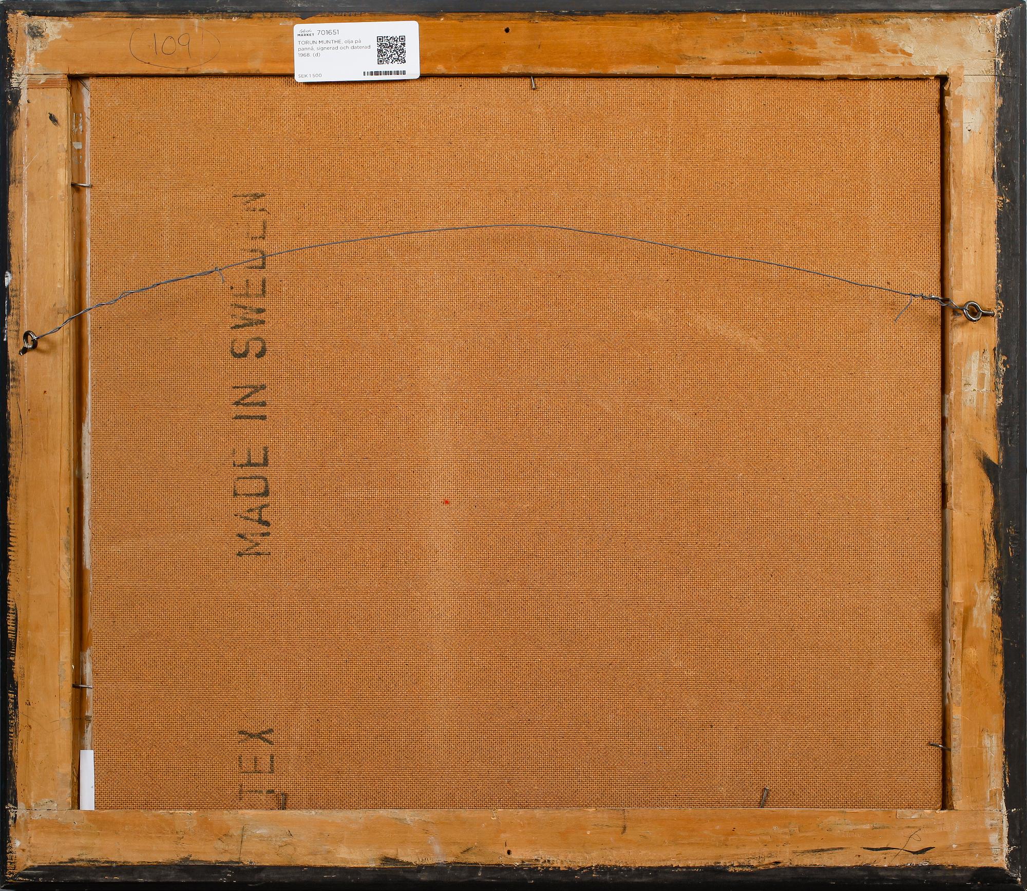 TORUN MUNTHE, olja på pannå, signerad och daterad 1968.