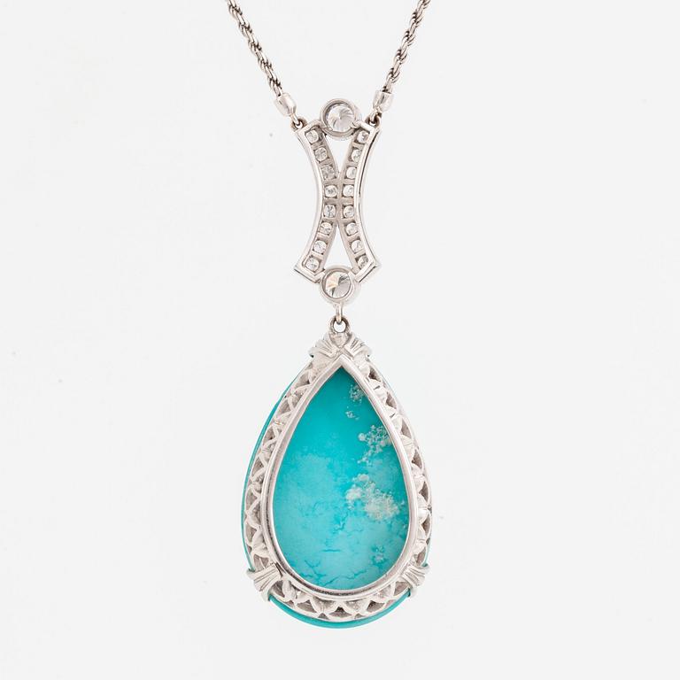 HÄNGE, med turkos sten och briljantslipade diamanter, med kedja.