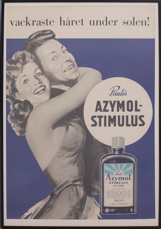 REKLAMAFFISCH, "Paulis Azymol Stimulus" 1900-talets mitt.
