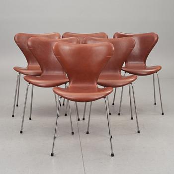 STOLAR, 6 st, "Sjuan", Arne Jacobsen, Fritz Hansen, 1900-tal.