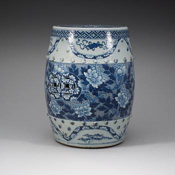A blue and white garden seat, Qing dynasty, 19th Century.