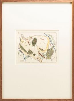STEN EKLUND, hand colored etching, signed.