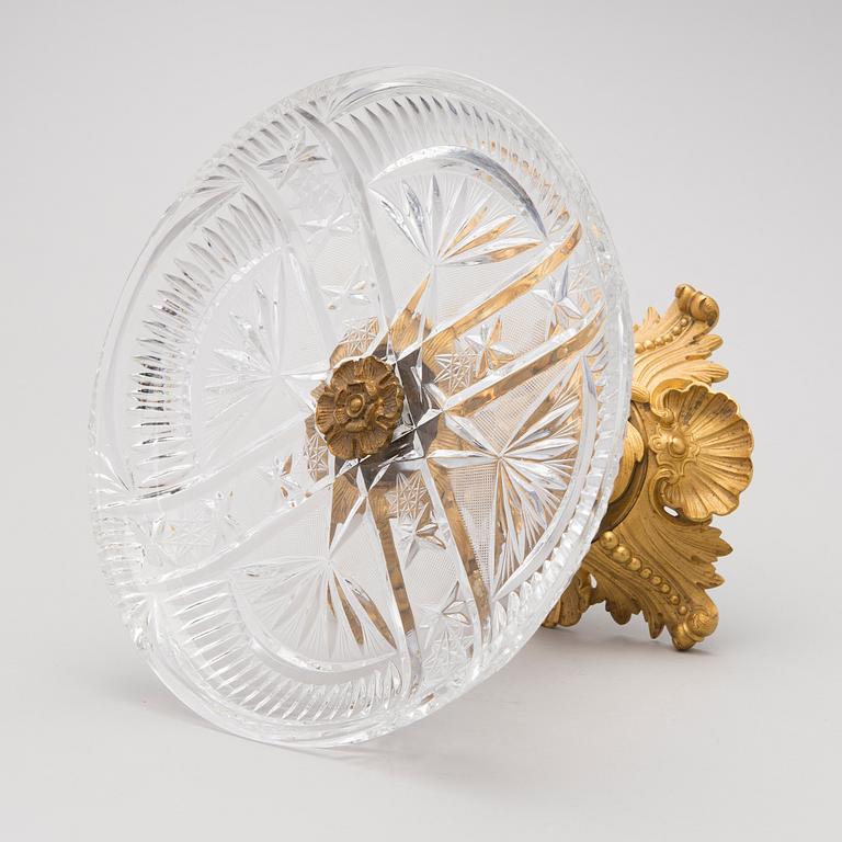 A mid-19th Century footed plate in gilt bronze and cut glass, presumably from Russia.