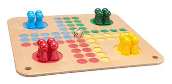 34. A WOODEN LUDO GAME,