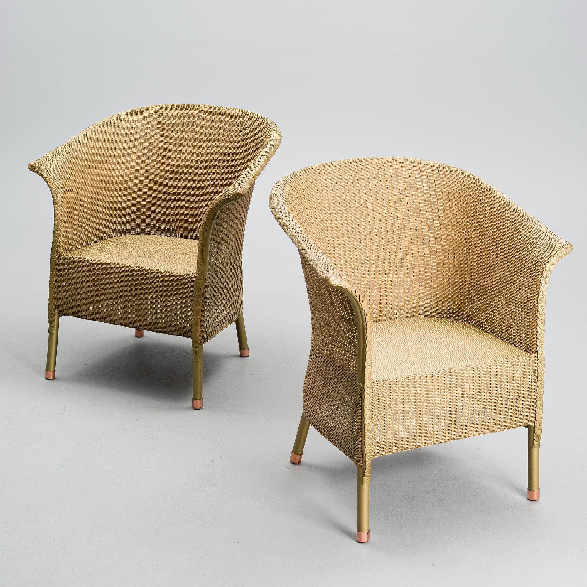 A PAIR OF ARM CHAIRS, Lloyd Loom, Spalding, England, turn of the 21st century.