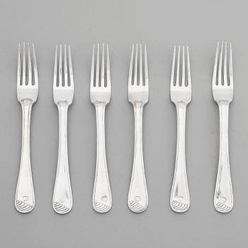 A set of six Swedish 18th century silver forks, mark of Carl Åberg, Arboga 1765.