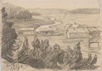 Santeri Salokivi, Teckningar, 5 st, Mansporträtt och Landskap.