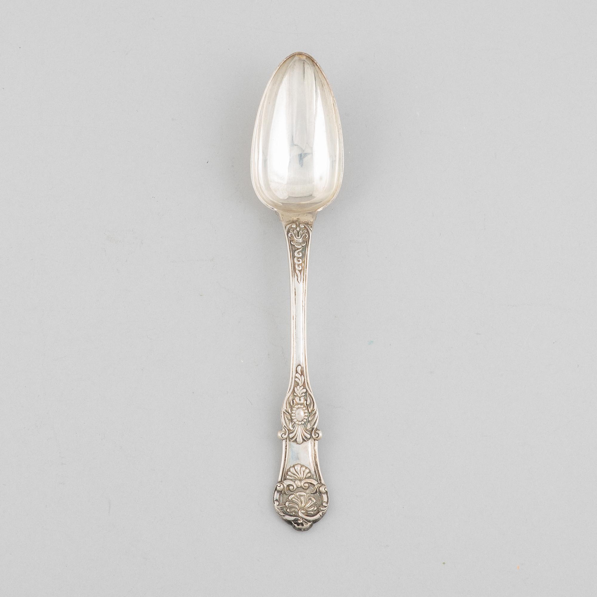 A Swedish silver serving spoon, mark of Adolf Zethelius, Stockholm 1846.