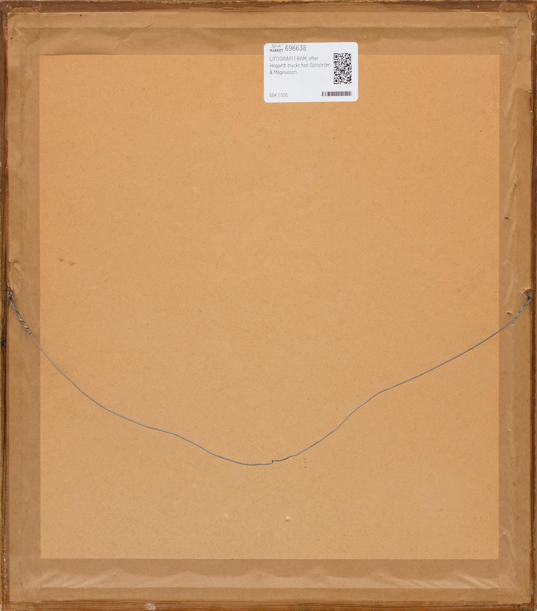 LITOGRAFI I RAM, efter Hogarth tryckt hos Gjötström & Magnusson.