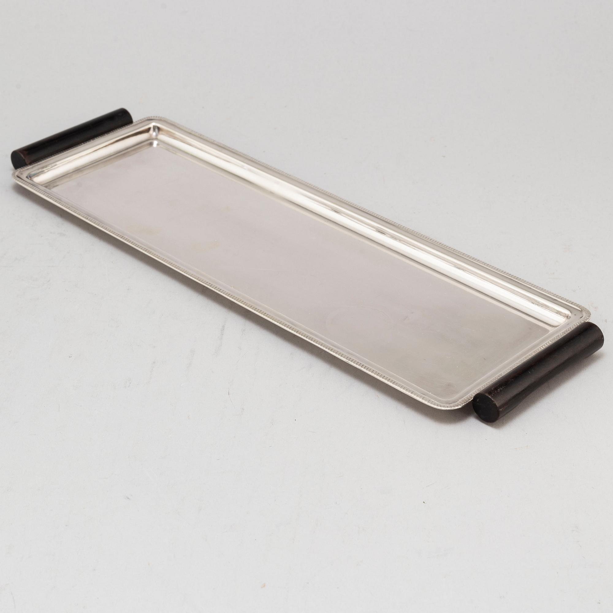 FOLKE ARSTRÖM, cocktailglas, 6 st, samt  bricka, nysilver, 1930/40-tal.