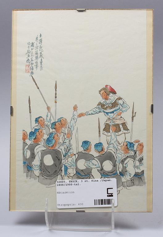 TRYCK, 3 st. Kina /Japan. 1800/1900-tal.