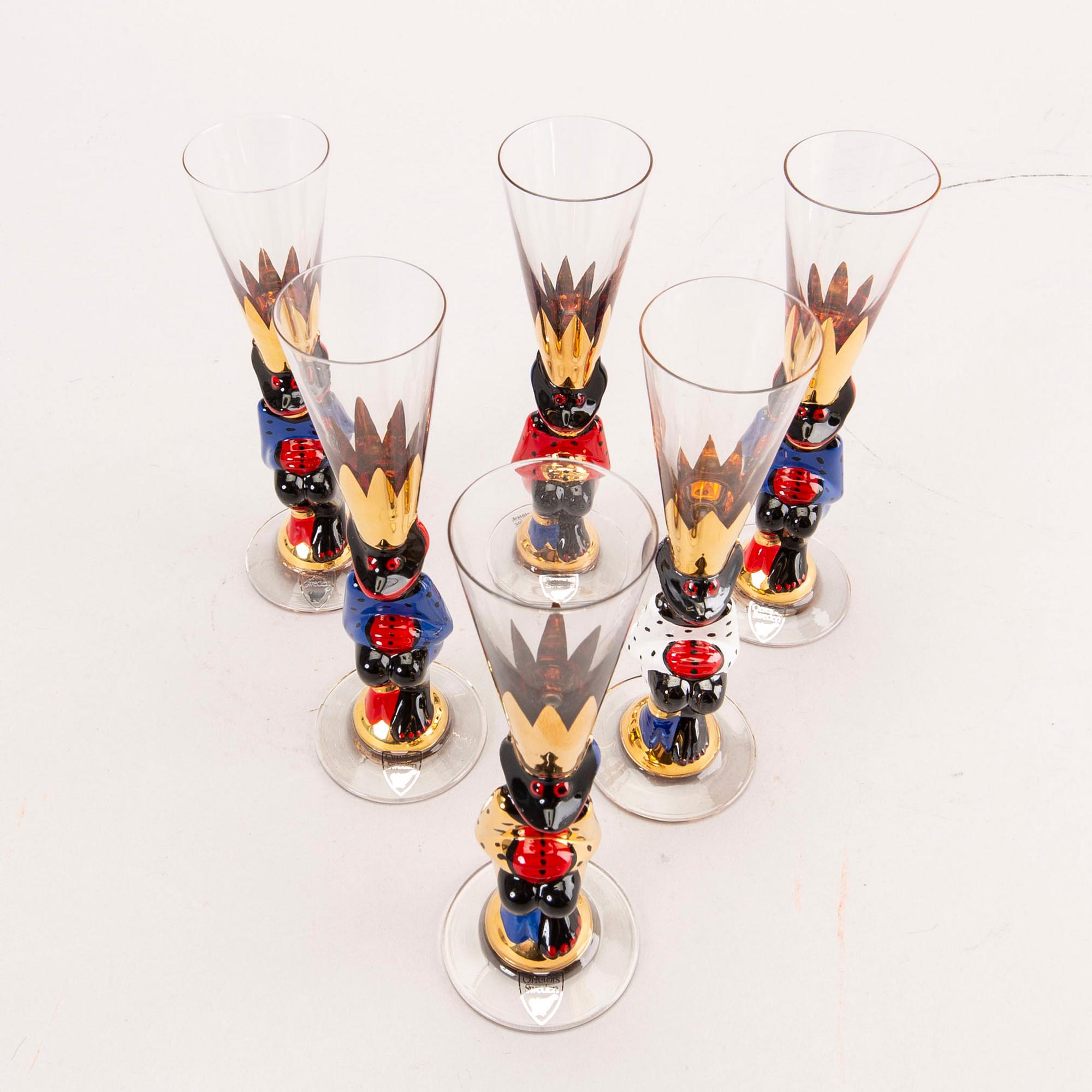 A set of six Gunnar Cyrén snaps glasses from Nobelservisen Orrerfors later part of the 20th century.