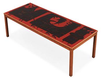 25. A Stig Lindberg & David Rosén enamel and oak sofa table, Gustavsberg and Nordiska Kompaniet, 1960.