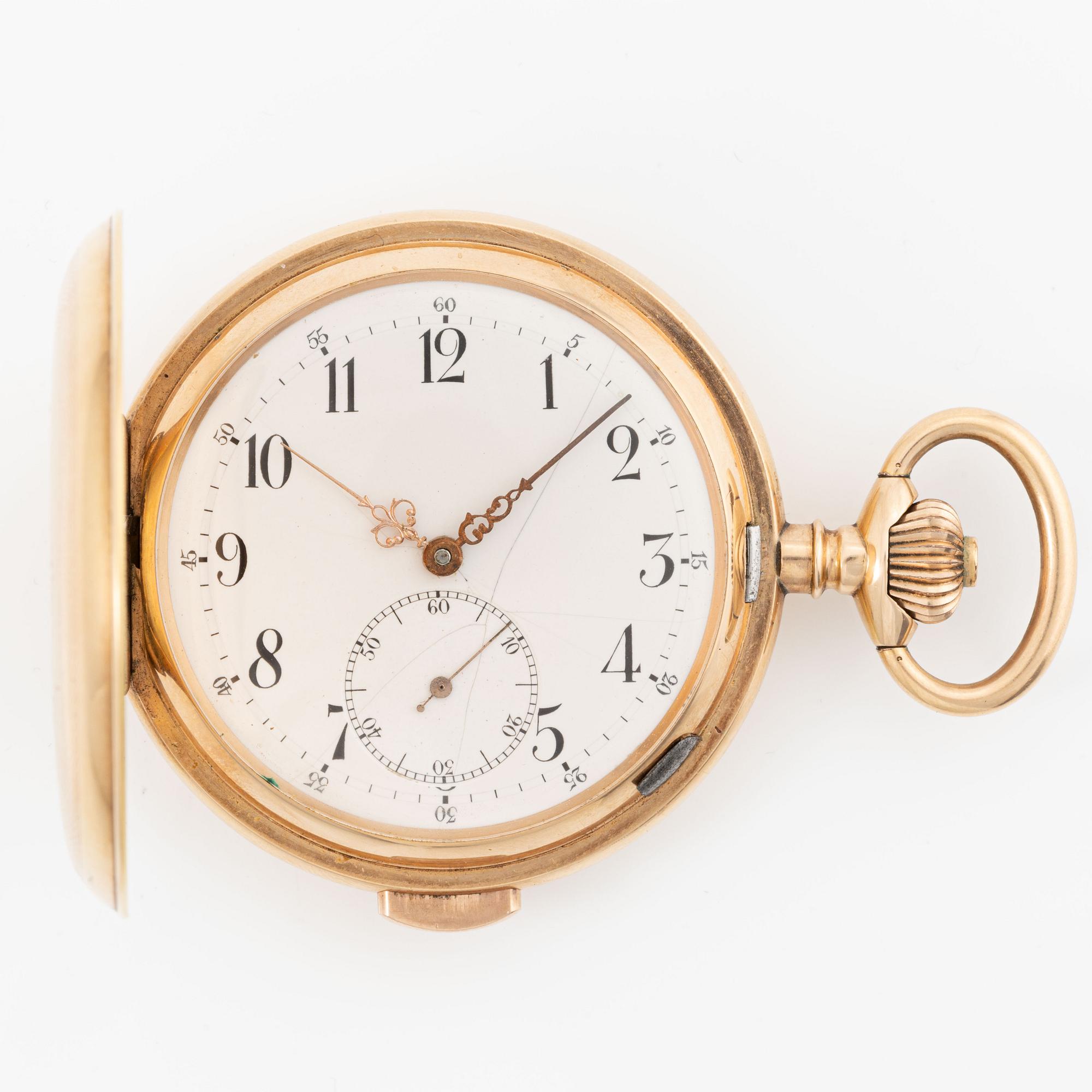 Pocket watch, hunter, 14K gold, repeater, 58 mm.