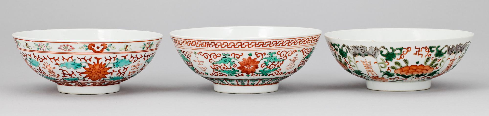 SKÅLAR, 3 st, porslin, Kina, omkring år 1900.