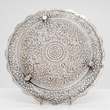 A silver salver, India late 19th century.