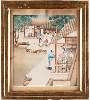 AKVARELLER, nio stycken. Okänd konstnär, Qingdynastin, 1800-tal.