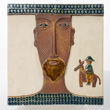 Stig Lindberg, Väggplakett, stengods, "Don Quijote och Sancho Panza", Gustavsberg.