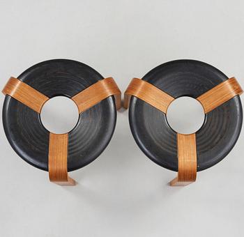 Rud Thygesen, & JOHNNY SØRENSEN, a pair of teak and black lacquered stools, Magnus Olesen, Denmark 1970's.