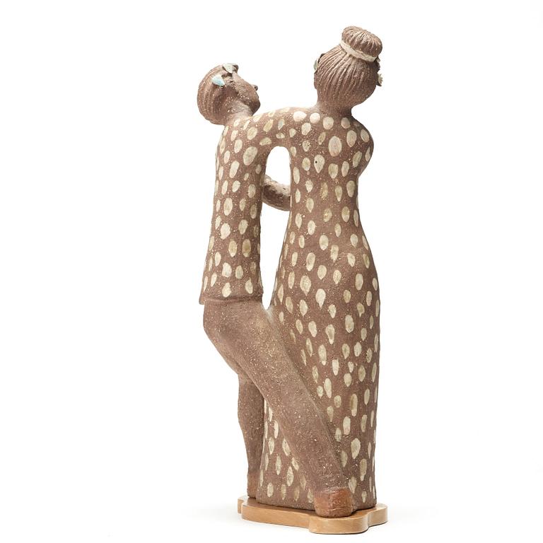 Stig Lindberg, skulptur "Dansande par", chamotterat stengods, Gustavsbergs studio 1940-tal.