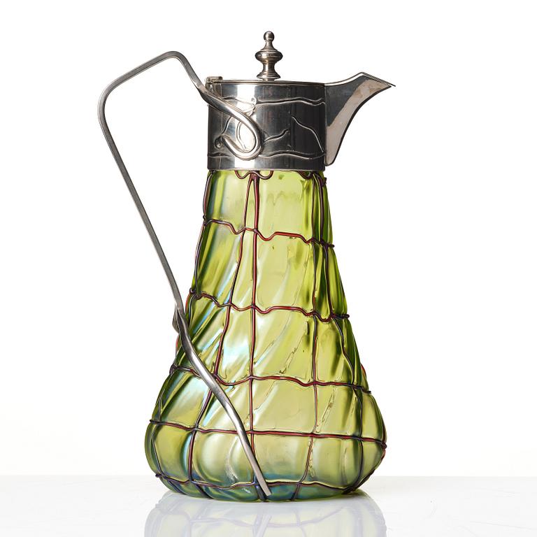 An Art Nouveau glass and metal pitcher, probably Palme König, around 1900.