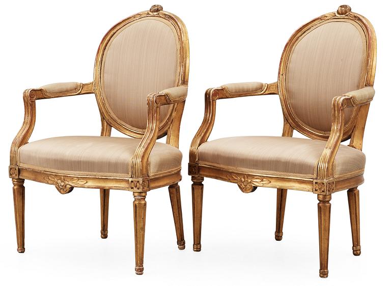 A pair of Gustavian late 18th century armchairs.