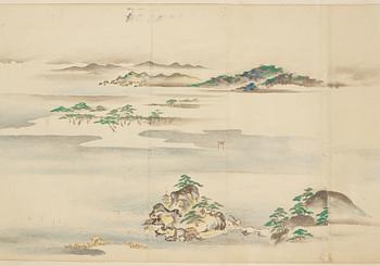 A Japanese Makimomo, ink and colour on paper, Meiji (1868-1912).