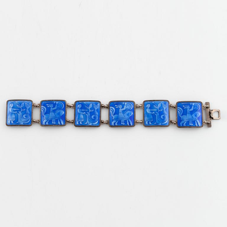 David Andersen, panel bracelet, sterling silver and blue enamel, Norway.