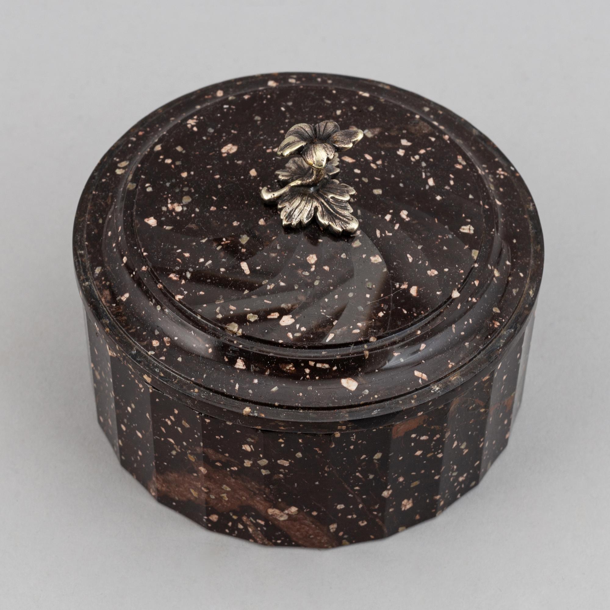 A Swedish Empire 19th century porphyry butter box.