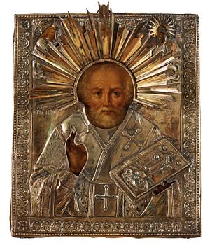 946. A Russian 19th century silver-gilt icon, unidentified makers mark, St. Petersburg 1833.