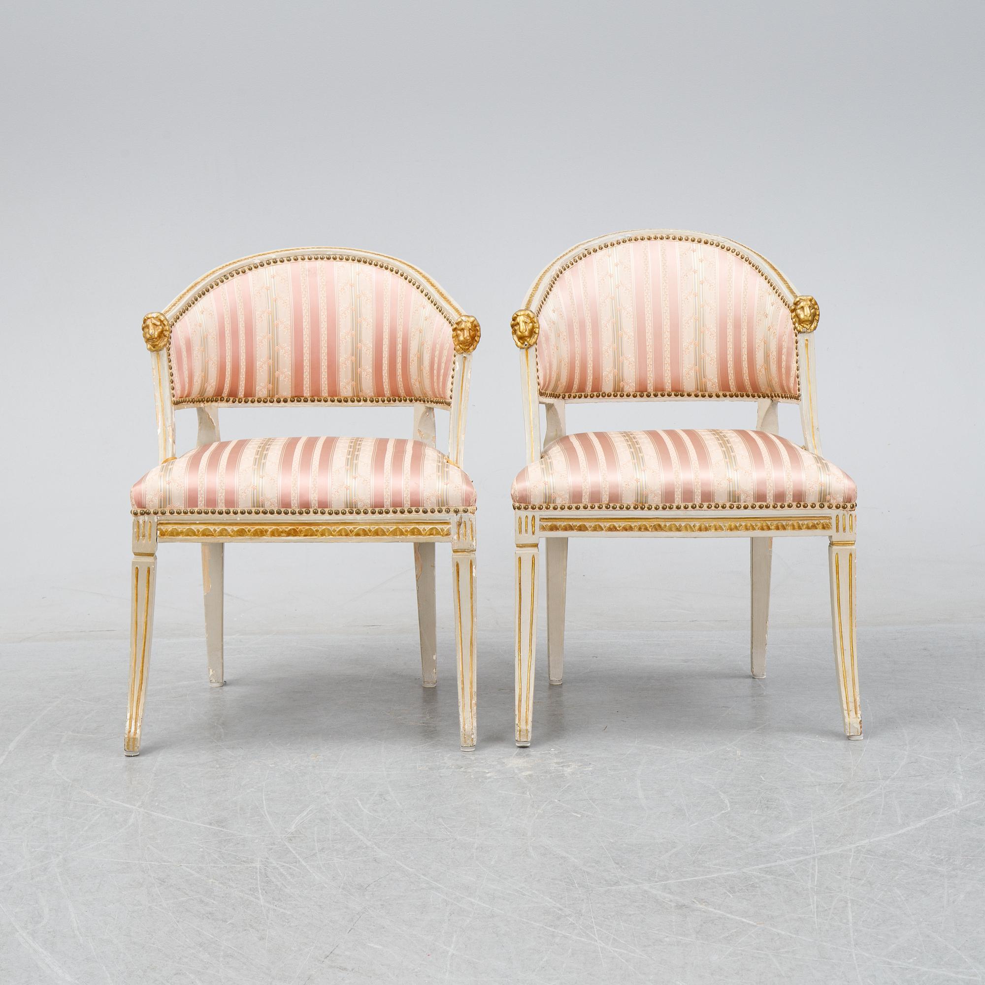 A pair of late Gustavian armchairs, 19th Century.
