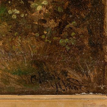 OKÄND KONSTNÄR, olja på pannå, 1800-tal, otydligt signerad. Enligt uppgift a tergo Charles Giraud.