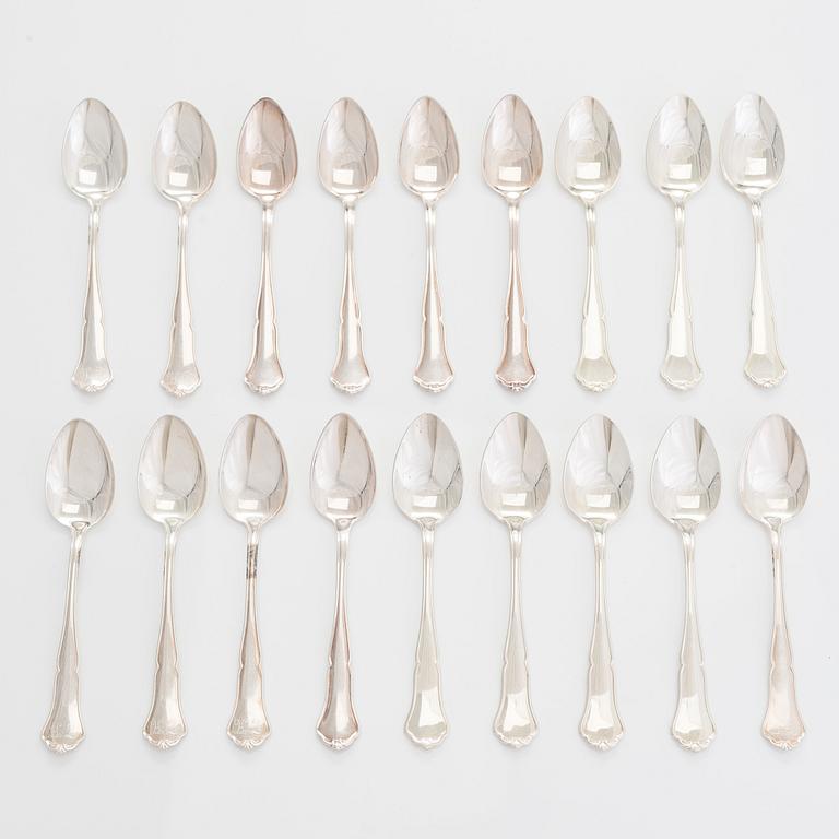 Serving cutlery and coffee spoons, 24 pcs, silver, 'Chippendale', Finnish hallmarks 1972-2000.