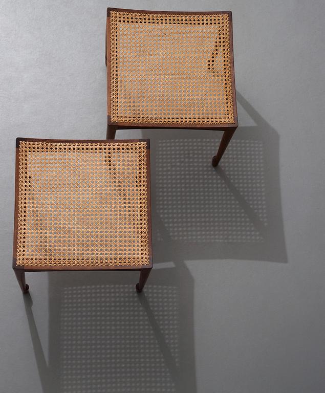 Bernt Petersen, a pair of palisander and rattan stools, Wørts Møbelsnedkeri, Denmark ca 1960.