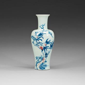 1631. A underglaze blue and red vase, China, presumably Republic, 20th Century, with Yongzheng six character mark.