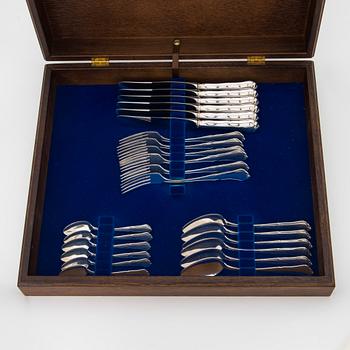 A 50-piece set of 'Chippendale' silver cutlery, Auran Kultaseppä, Turku 1989. In two original wooden boxes.