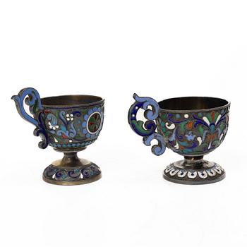 Supkoppar, 5 st, silver och cloisonne, St Petersburg, Ryssland, efter 1882.