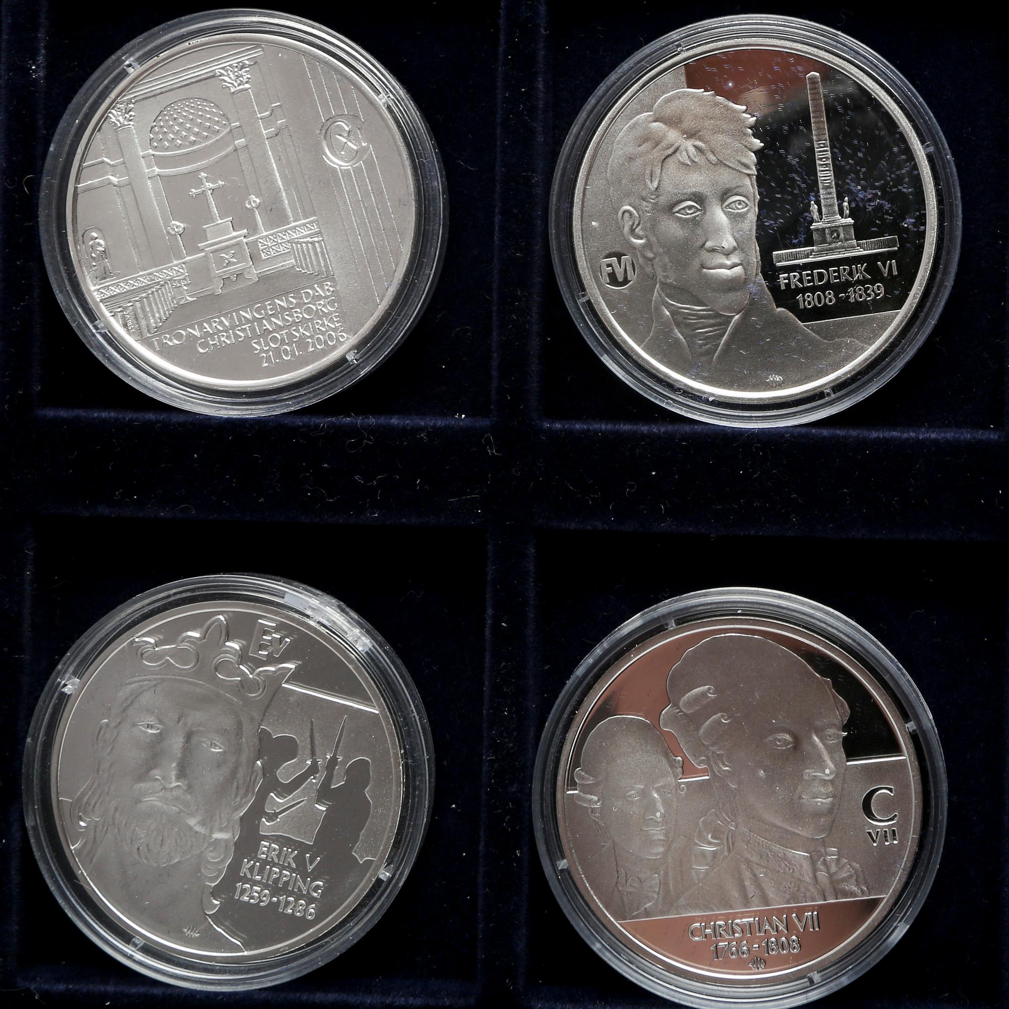 Medaljer 22 st "Danska regenter" silver 1900-talets senare del.