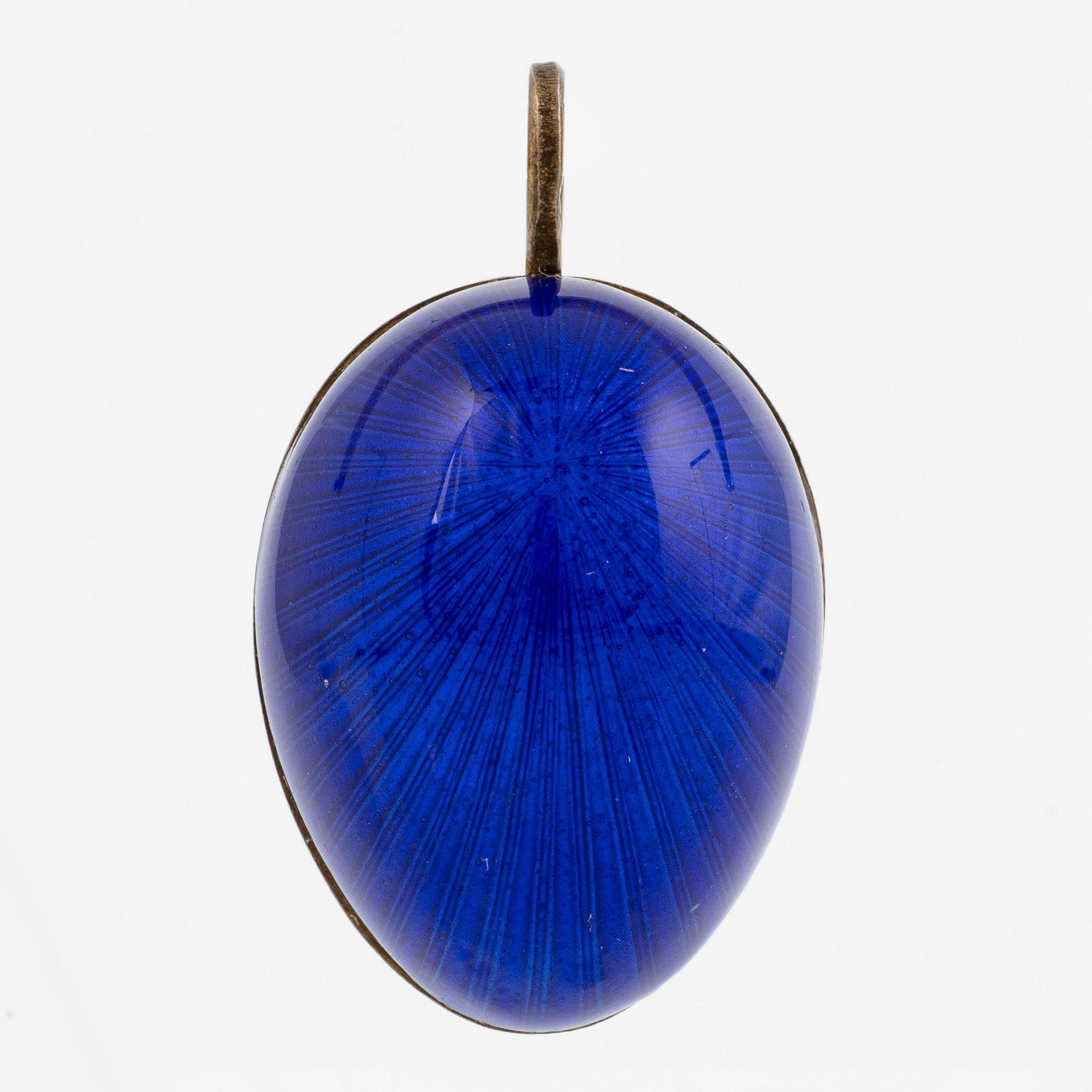 Egg, pendant, A. Tillander, silver and blue enamel, Finland 1977.