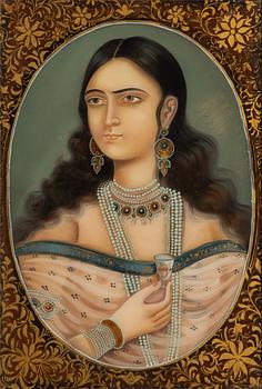 A Persian (Iranian) reverse glass painting, late Qajar dynasty.