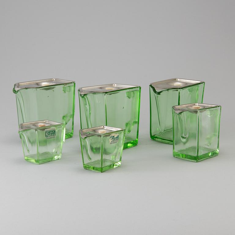 WILLIAM STENBERG, 6 st "Kylex", kylskåpstillbringare av glas, Gullaskruf 1900-talets mitt.