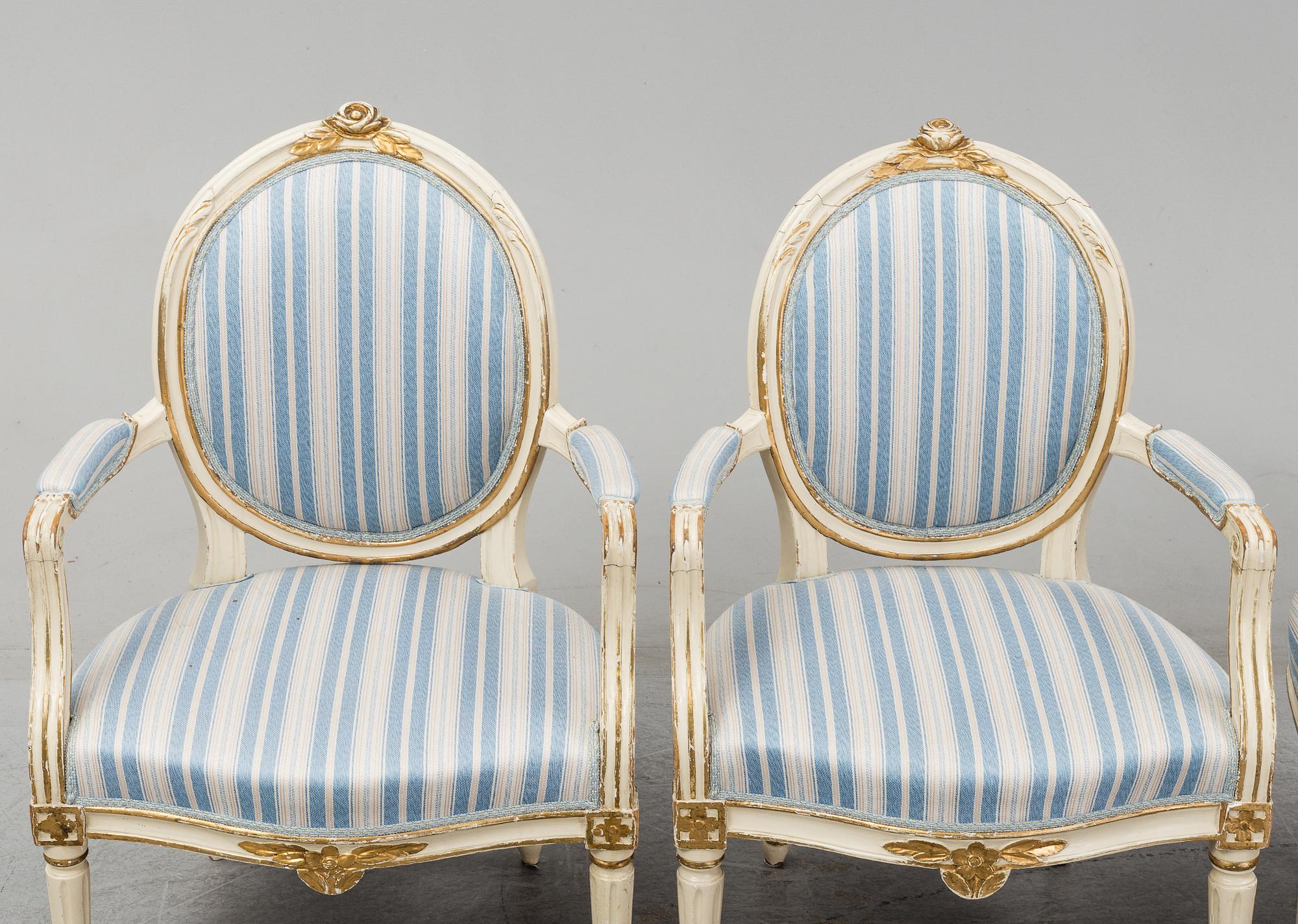 Four Gustavian chairs, late 18th Century.