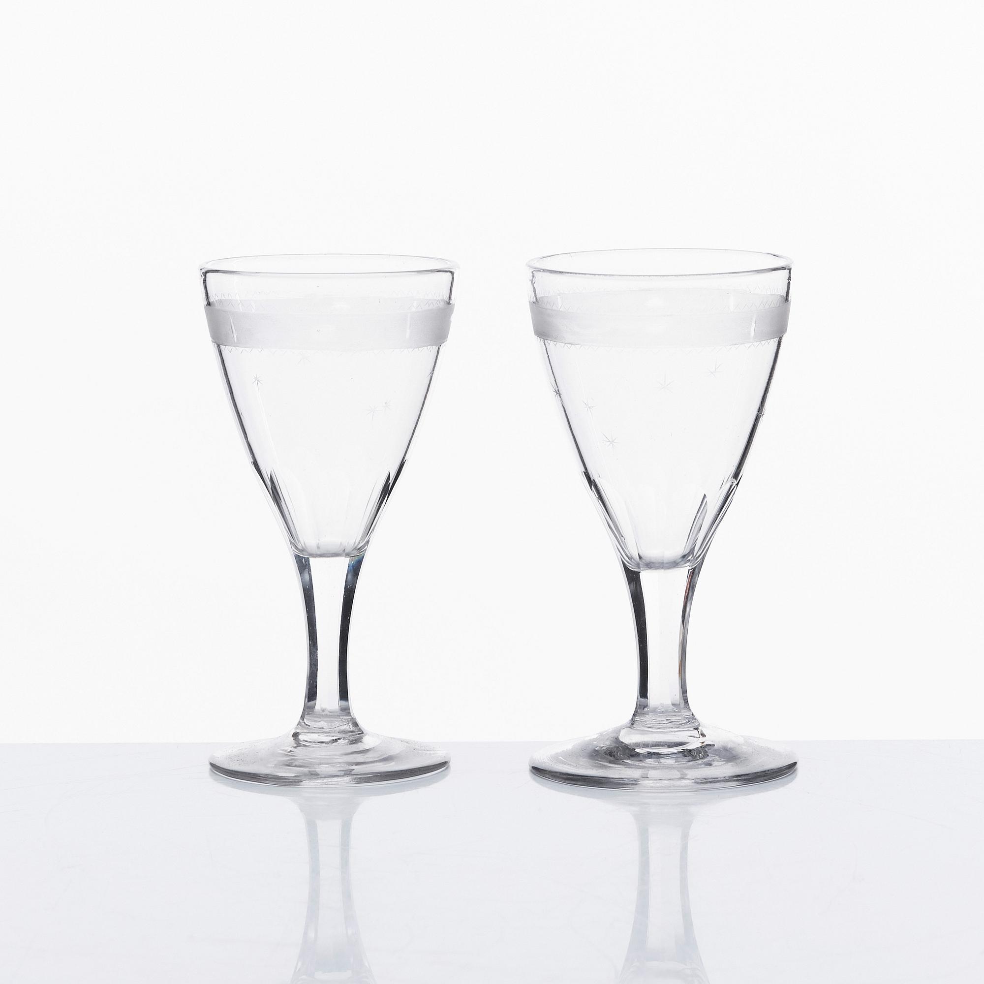 A set of 12 presumably Swedish wine glasses, 19th Century.