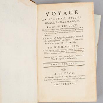 A set of 4 book, William Coxe: Voyage en Pologne, Russie, Suède, Dannemarc,  1-4 vol.   Buisson, Genève, Buisson, 1786.